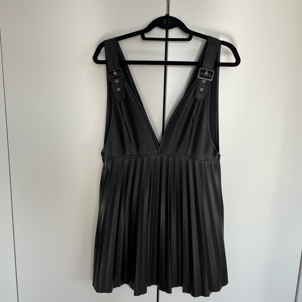 Pleated Faux Leather Dress